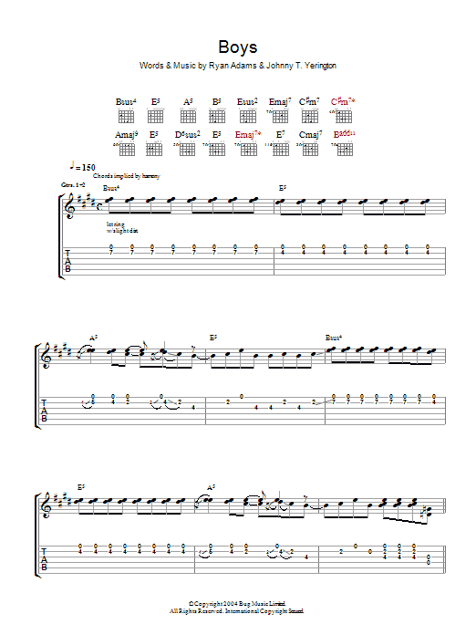Download Ryan Adams Boys Sheet Music and learn how to play Guitar Tab PDF digital score in minutes