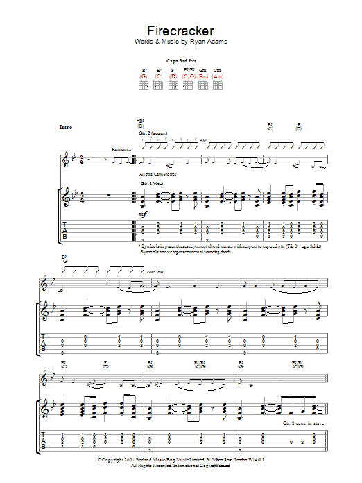 Download Ryan Adams Firecracker Sheet Music and learn how to play Guitar Tab PDF digital score in minutes