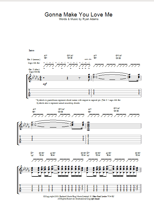 Download Ryan Adams Gonna Make You Love Me Sheet Music and learn how to play Guitar Tab PDF digital score in minutes