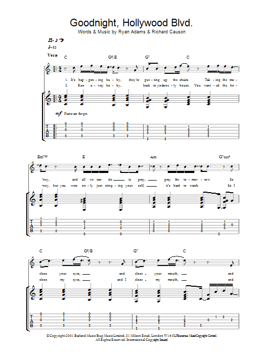 Download Ryan Adams Goodnight, Hollywood Blvd Sheet Music and learn how to play Guitar Tab PDF digital score in minutes