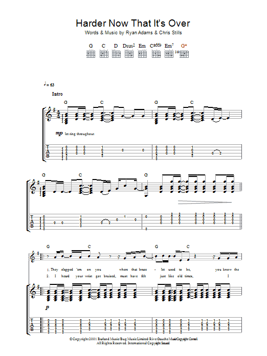 Download Ryan Adams Harder Now That It's Over Sheet Music and learn how to play Guitar Tab PDF digital score in minutes