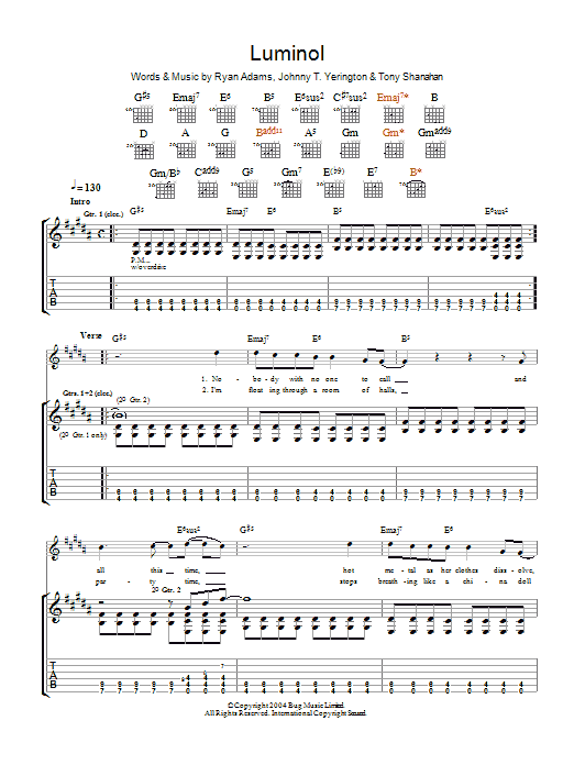 Download Ryan Adams Luminol Sheet Music and learn how to play Guitar Tab PDF digital score in minutes