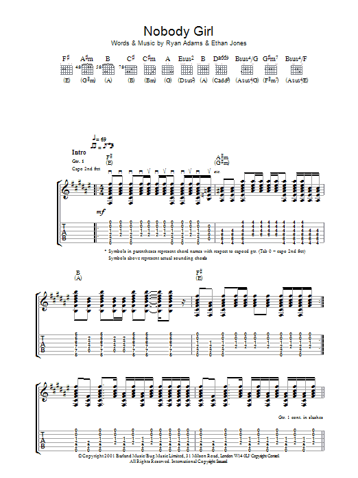 Download Ryan Adams Nobody Girl Sheet Music and learn how to play Guitar Tab PDF digital score in minutes