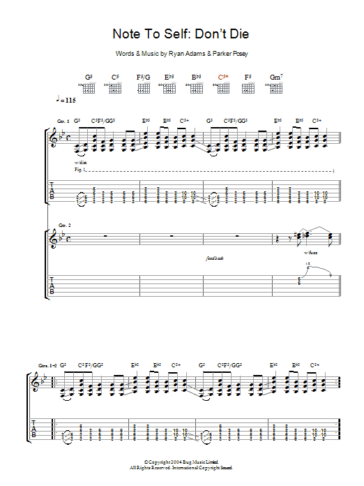 Download Ryan Adams Note To Self: Don't Die Sheet Music and learn how to play Guitar Tab PDF digital score in minutes