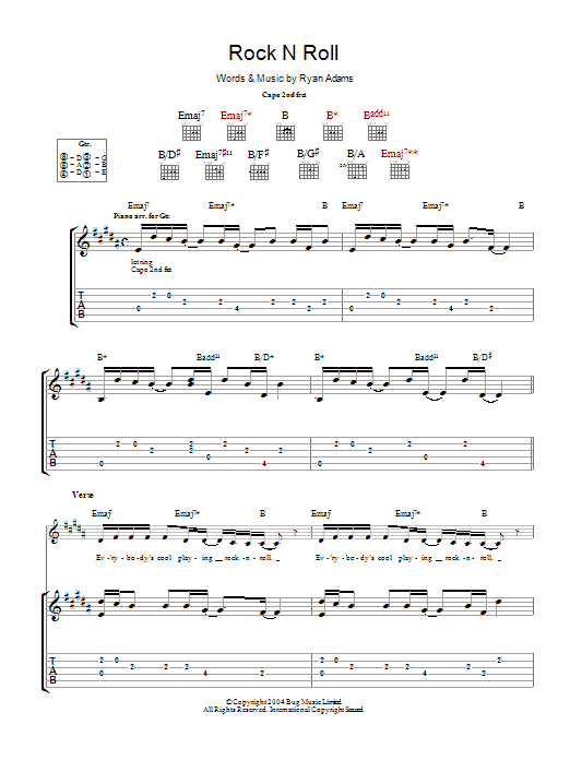 Download Ryan Adams Rock 'N Roll Sheet Music and learn how to play Guitar Tab PDF digital score in minutes