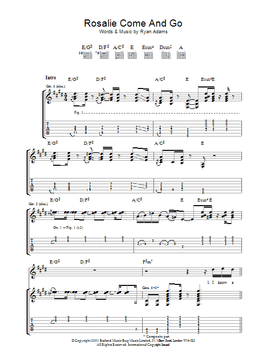 Download Ryan Adams Rosalie Come And Go Sheet Music and learn how to play Guitar Tab PDF digital score in minutes