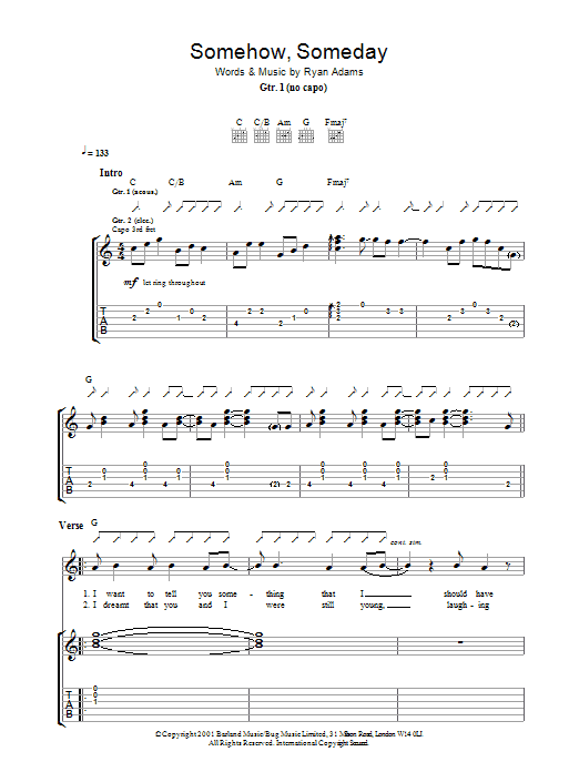 Download Ryan Adams Somehow, Someday Sheet Music and learn how to play Guitar Tab PDF digital score in minutes