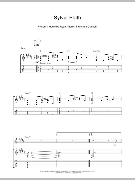 Download Ryan Adams Sylvia Plath Sheet Music and learn how to play Guitar Tab PDF digital score in minutes