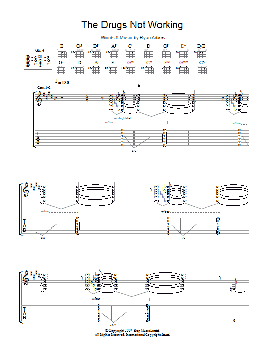 Download Ryan Adams The Drugs Not Working Sheet Music and learn how to play Guitar Tab PDF digital score in minutes
