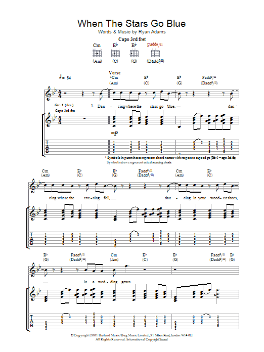 Download Ryan Adams When The Stars Go Blue Sheet Music and learn how to play Guitar Tab PDF digital score in minutes