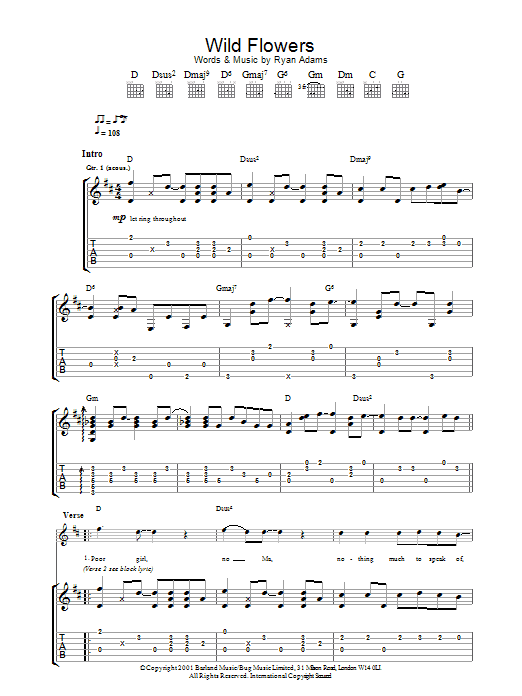 Download Ryan Adams Wild Flowers Sheet Music and learn how to play Guitar Tab PDF digital score in minutes