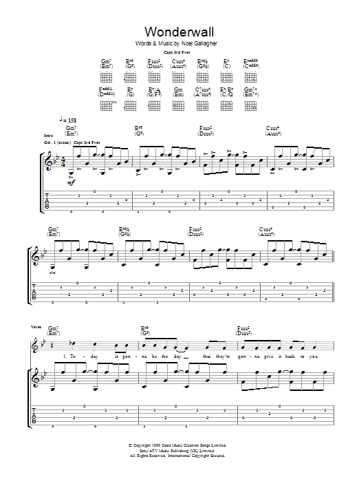 Download Ryan Adams Wonderwall Sheet Music and learn how to play Guitar Tab PDF digital score in minutes
