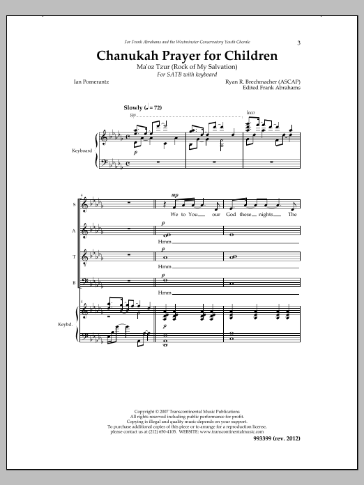 Download Ryan Brechmacher Chanukah Prayer for Children Sheet Music and learn how to play SATB Choir PDF digital score in minutes