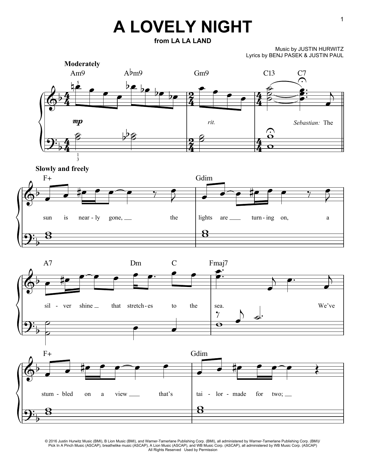Download Ryan Gosling & Emma Stone A Lovely Night (from La La Land) Sheet Music and learn how to play Easy Guitar Tab PDF digital score in minutes