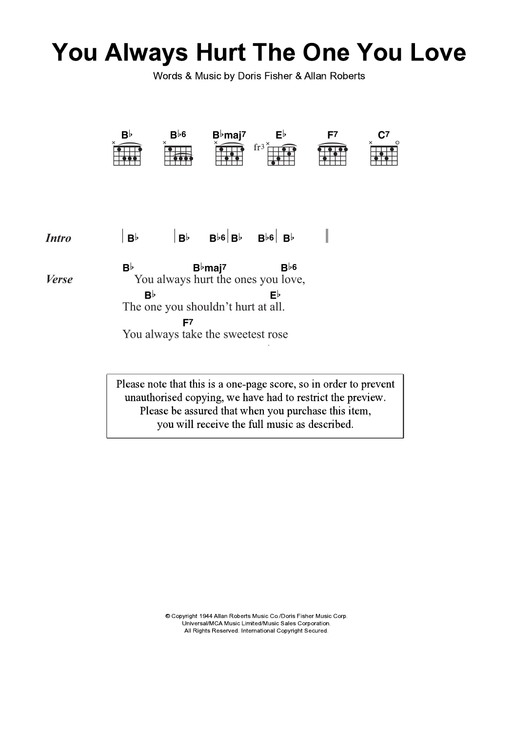 Download Ryan Gosling You Always Hurt The One You Love Sheet Music and learn how to play Lyrics & Chords PDF digital score in minutes