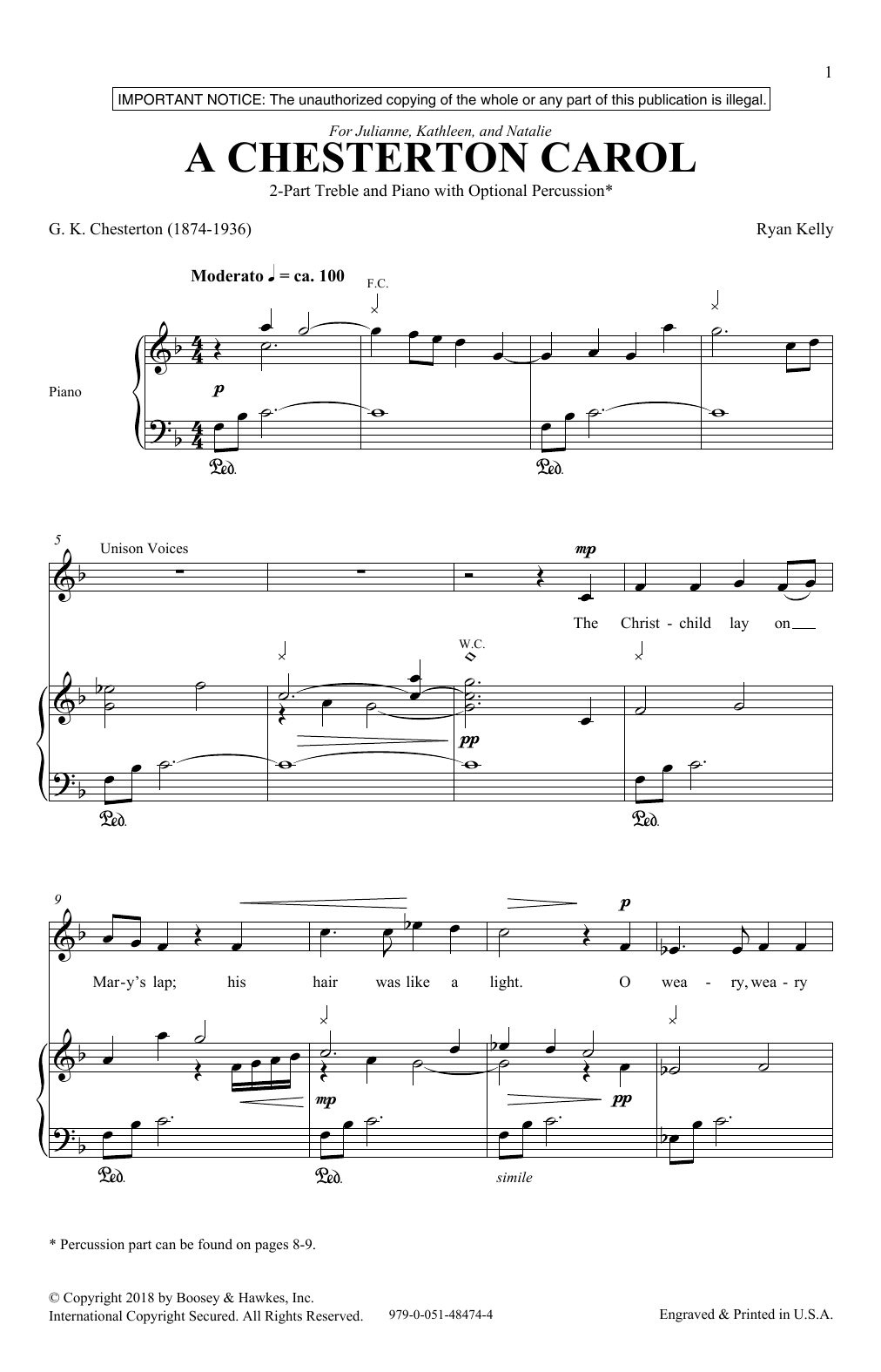 Download Ryan Kelly A Chesterton Carol Sheet Music and learn how to play 2-Part Choir PDF digital score in minutes