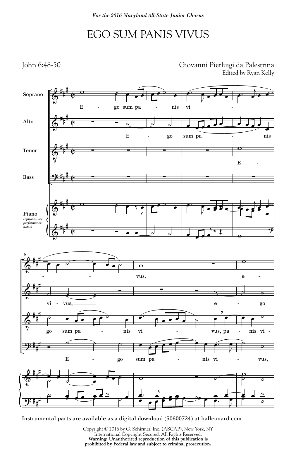 Download Giovanni Palestrina Ego Sum Panis Vivus Sheet Music and learn how to play SATB PDF digital score in minutes