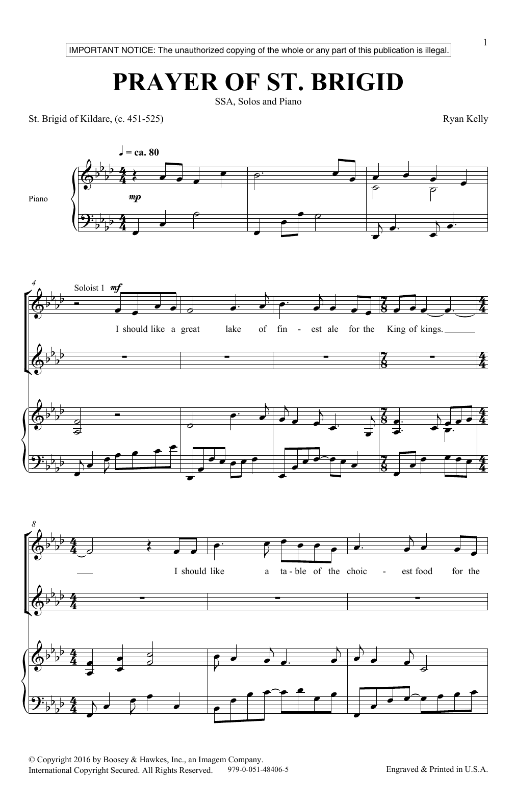 Download Ryan Kelly Prayer Of St. Brigid Sheet Music and learn how to play SSA PDF digital score in minutes