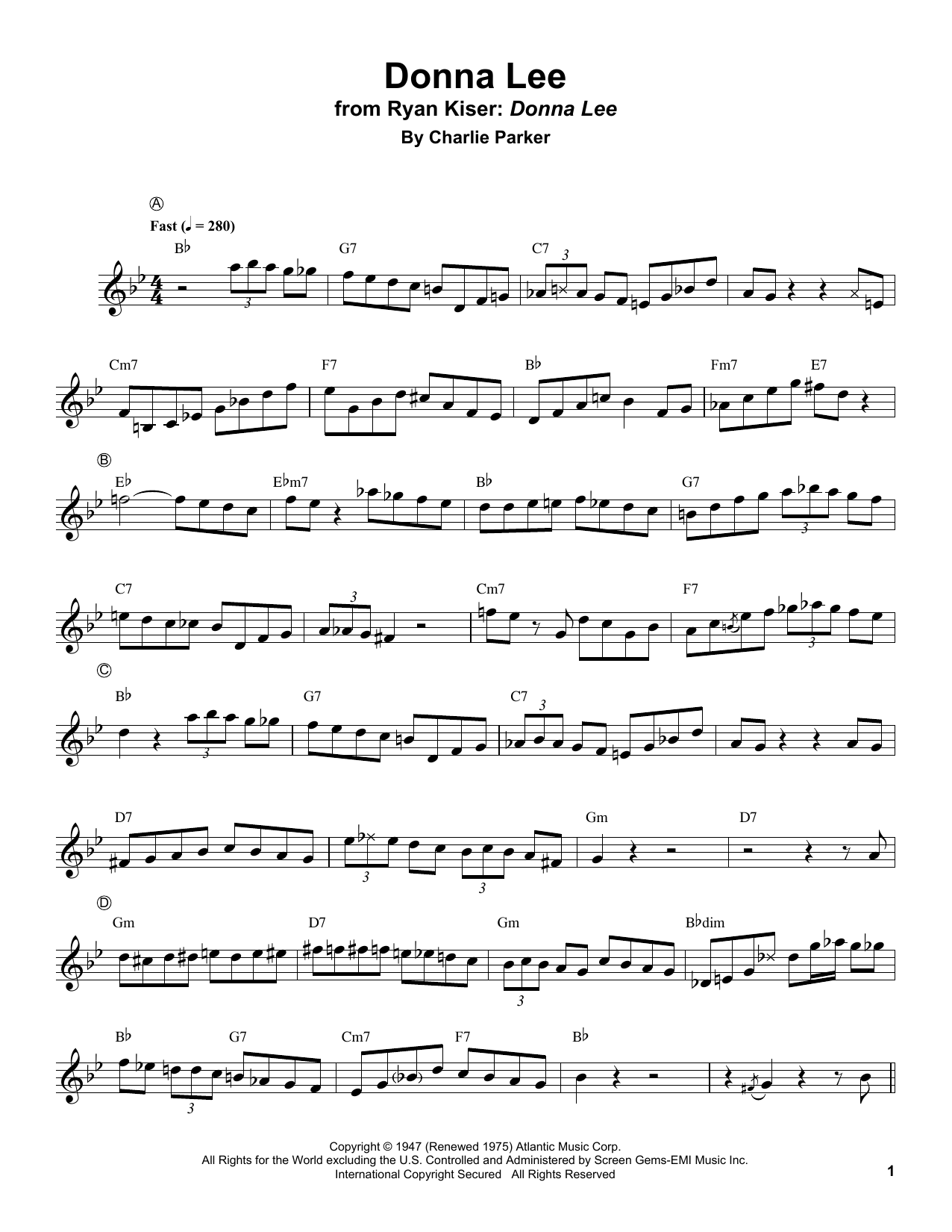 Download Charlie Parker Donna Lee Sheet Music and learn how to play Trumpet Transcription PDF digital score in minutes