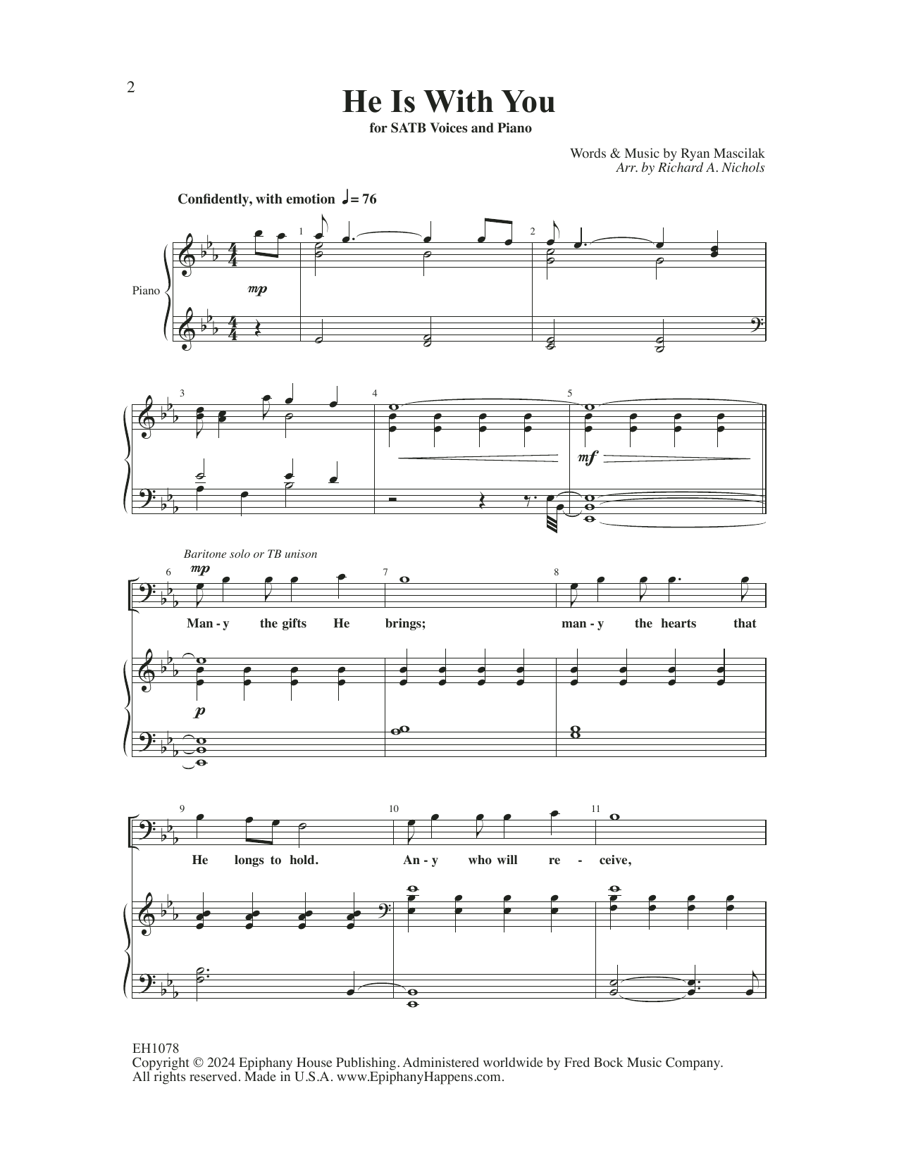 Download Ryan Mascilak He Is With You (arr. Richard A. Nichols) Sheet Music and learn how to play SATB Choir PDF digital score in minutes