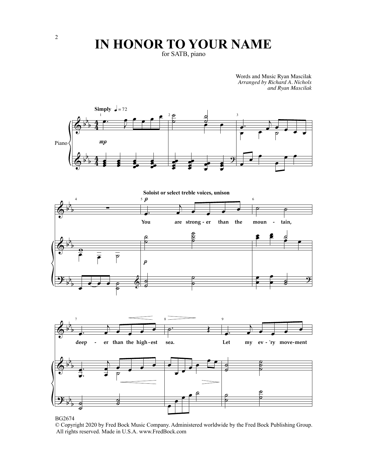 Download Ryan Mascilak In Honor To Your Name Sheet Music and learn how to play SATB Choir PDF digital score in minutes