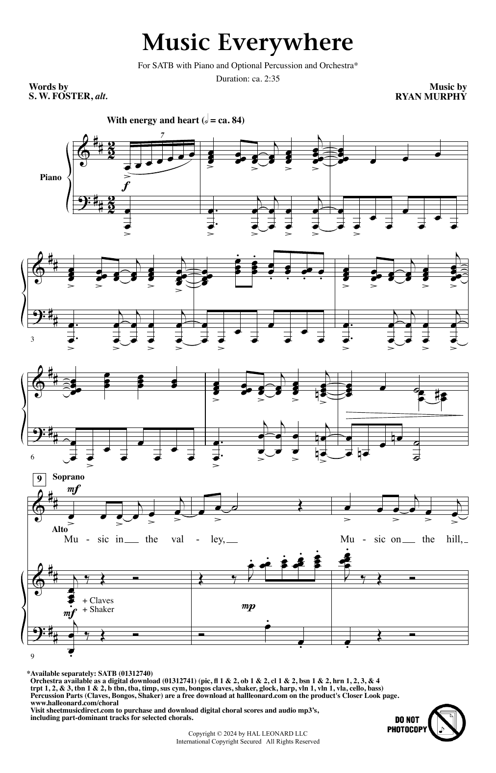 Download Ryan Murphy Music Everywhere Sheet Music and learn how to play SATB Choir PDF digital score in minutes