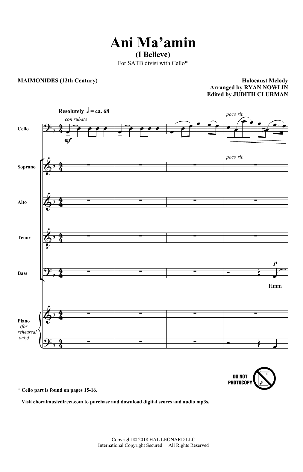 Download Ryan Nowlin Ani Ma'Amin Sheet Music and learn how to play SATB Choir PDF digital score in minutes