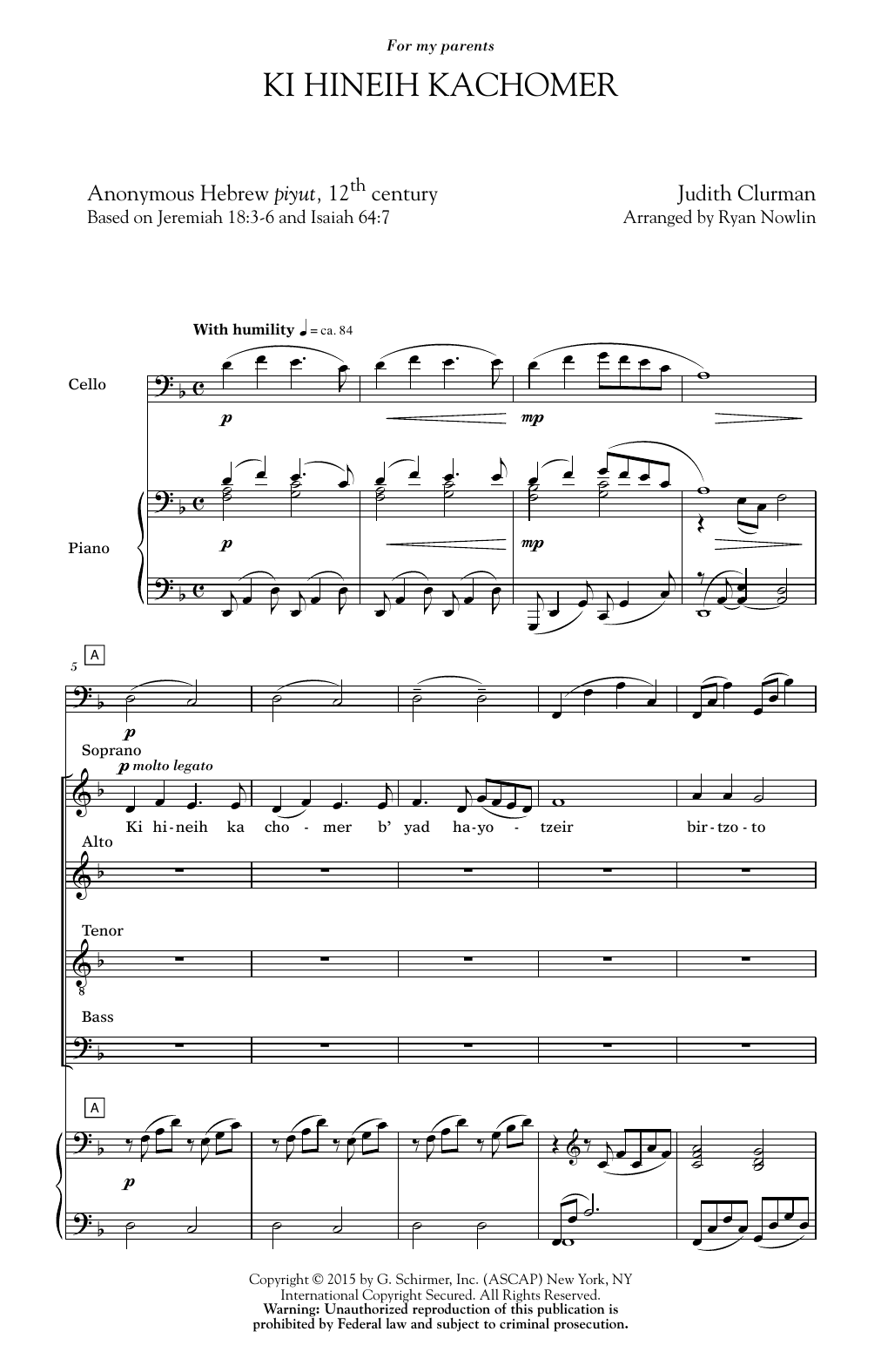 Download Ryan Nowlin Ki Hineih Kachomer Sheet Music and learn how to play SATB PDF digital score in minutes