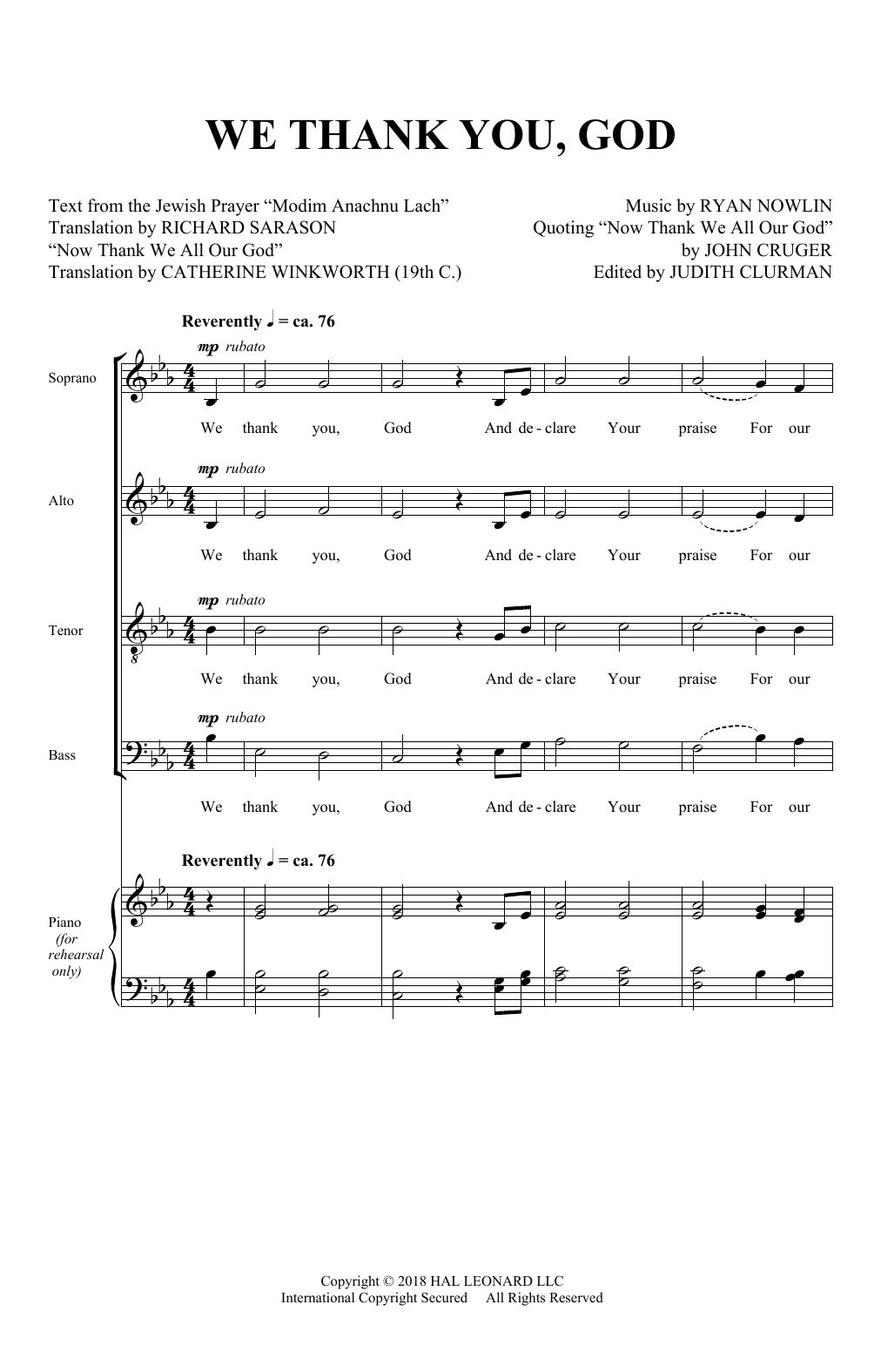 Download Ryan Nowlin We Thank You, God Sheet Music and learn how to play SATB Choir PDF digital score in minutes