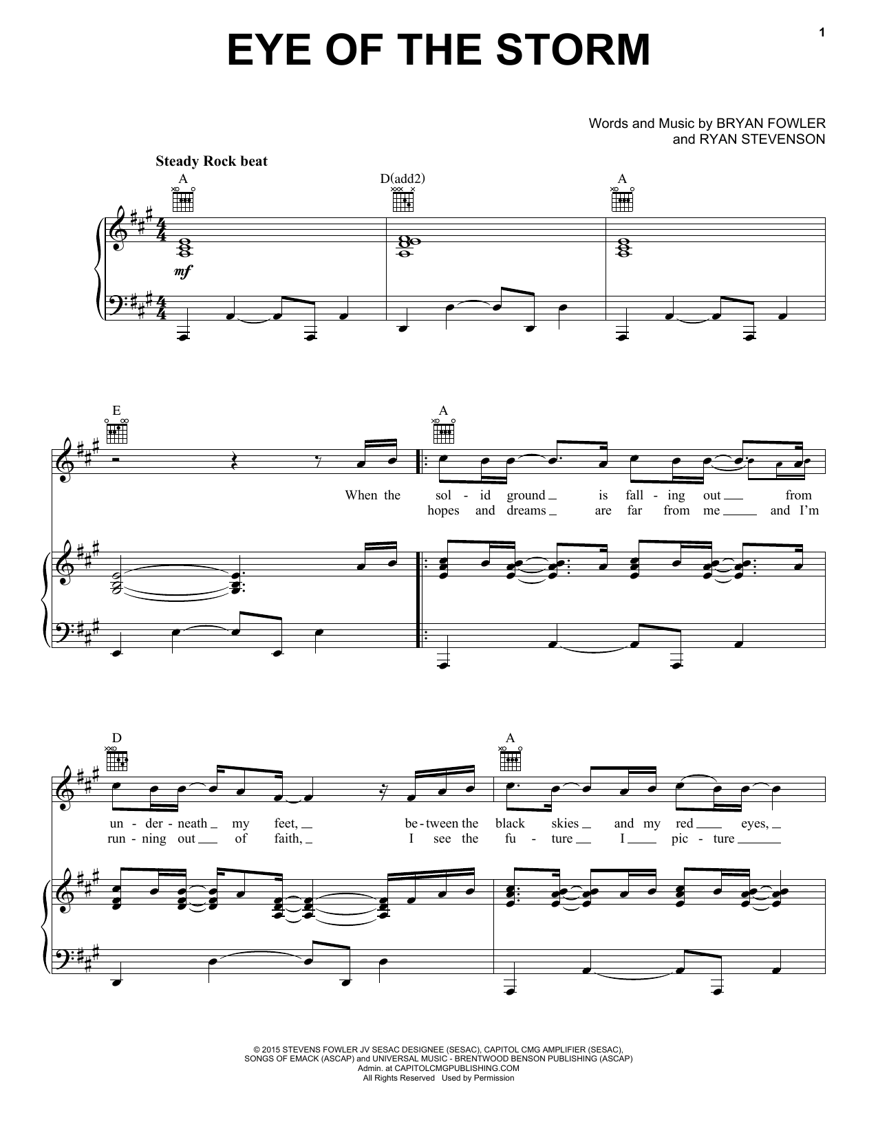 Download Ryan Stevenson feat. GabeReal Eye Of The Storm Sheet Music and learn how to play Piano, Vocal & Guitar (Right-Hand Melody) PDF digital score in minutes