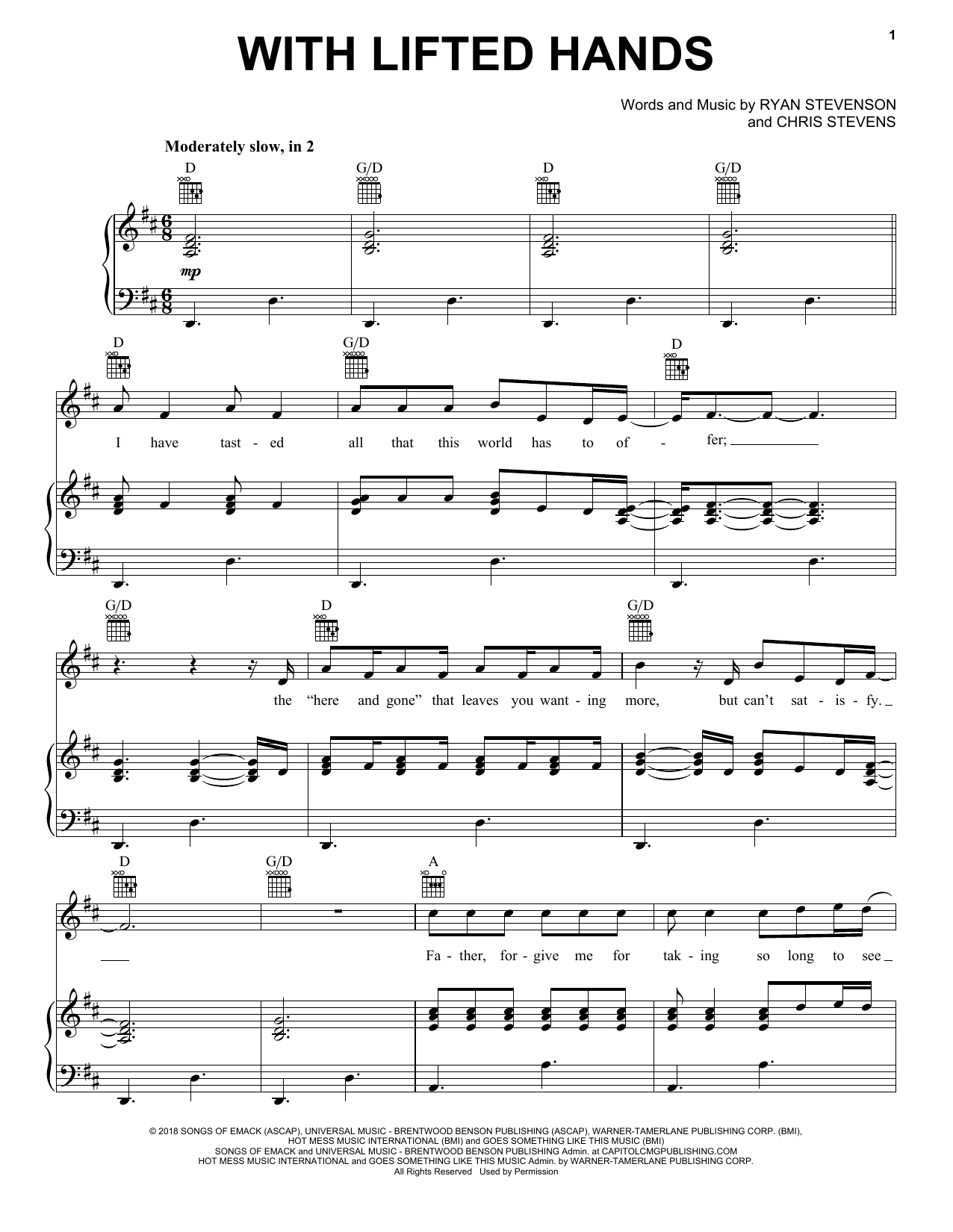 Download Ryan Stevenson With Lifted Hands Sheet Music and learn how to play Piano, Vocal & Guitar Chords (Right-Hand Melody) PDF digital score in minutes