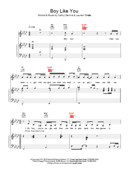 Download S Club 7 Boy Like You Sheet Music and learn how to play Piano, Vocal & Guitar PDF digital score in minutes