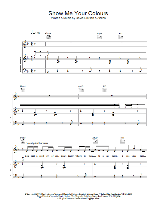 Download S Club 7 Show Me Your Colours Sheet Music and learn how to play Piano, Vocal & Guitar PDF digital score in minutes