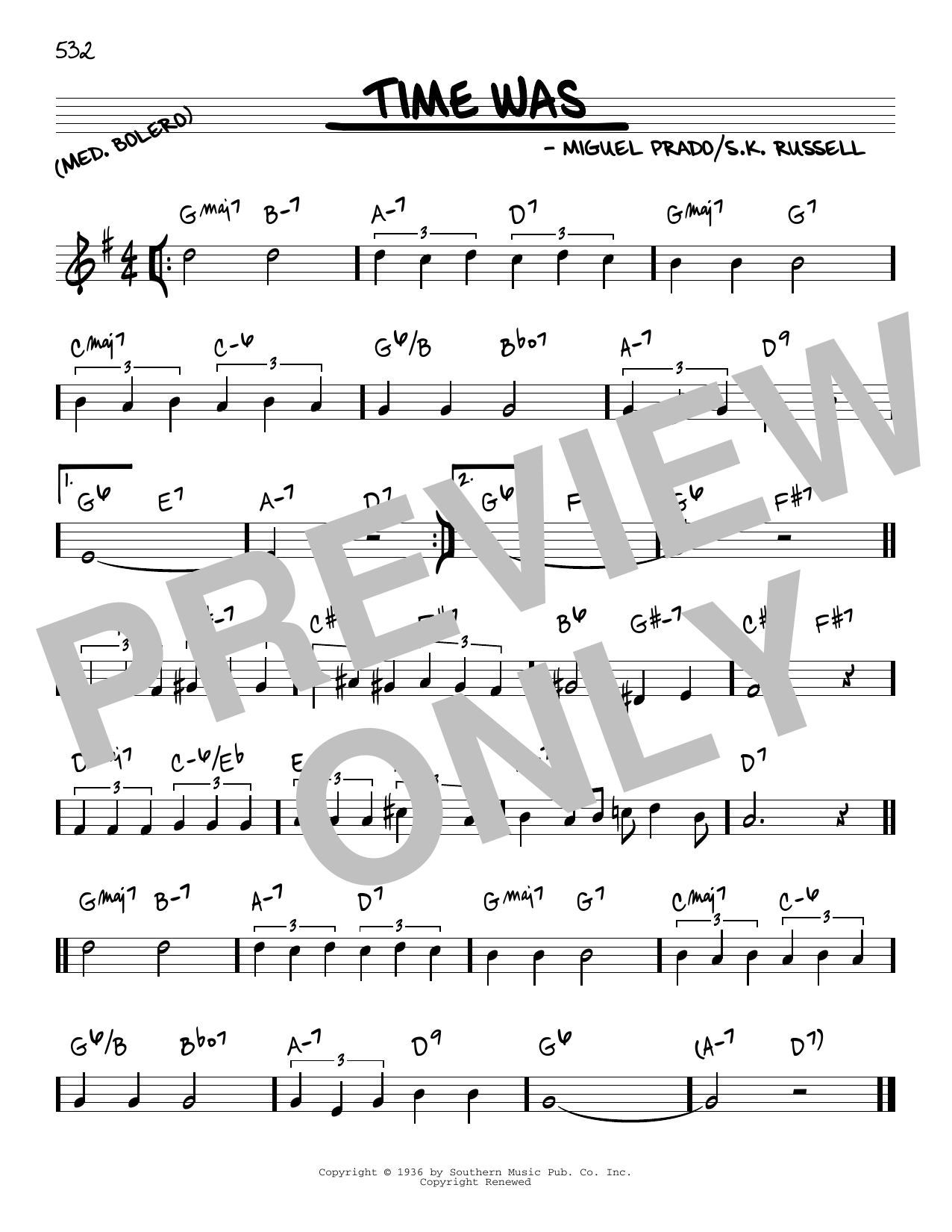 Download S. K. Russell Time Was Sheet Music and learn how to play Real Book – Melody & Chords – C Instruments PDF digital score in minutes