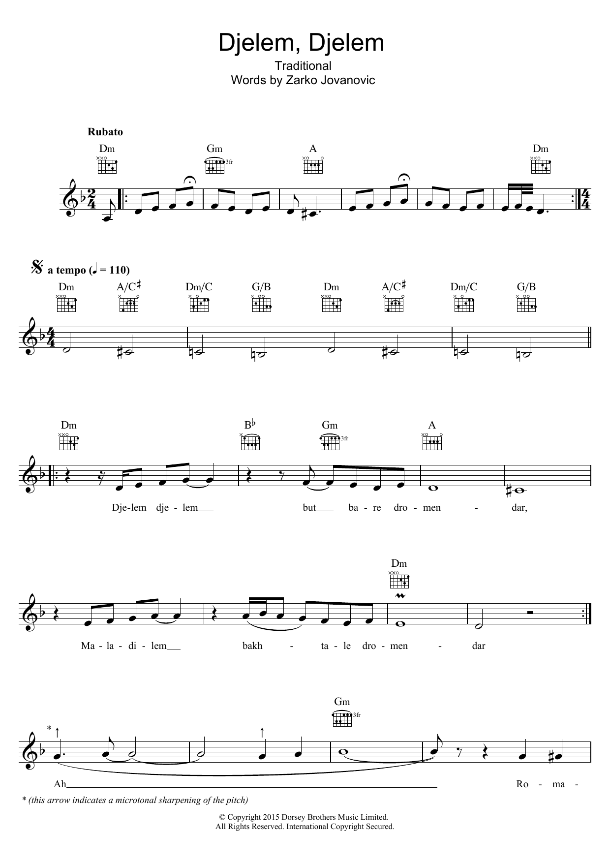 Download Šaban Bajramović Djelem, Djelem Sheet Music and learn how to play Melody Line, Lyrics & Chords PDF digital score in minutes