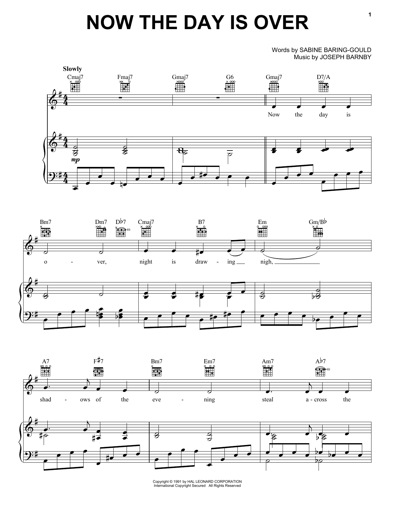 Download Sabine Baring-Gould Now The Day Is Over Sheet Music and learn how to play Piano, Vocal & Guitar Chords (Right-Hand Melody) PDF digital score in minutes