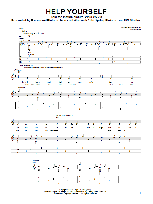 Download Sad Brad Smith Help Yourself Sheet Music and learn how to play Guitar Tab PDF digital score in minutes