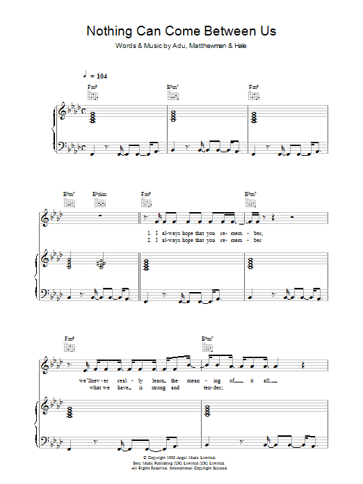 Download Sade Nothing Can Come Between Us Sheet Music and learn how to play Piano, Vocal & Guitar PDF digital score in minutes