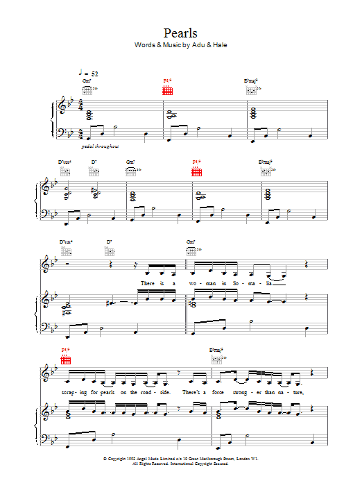 Download Sade Pearls Sheet Music and learn how to play Piano, Vocal & Guitar (Right-Hand Melody) PDF digital score in minutes