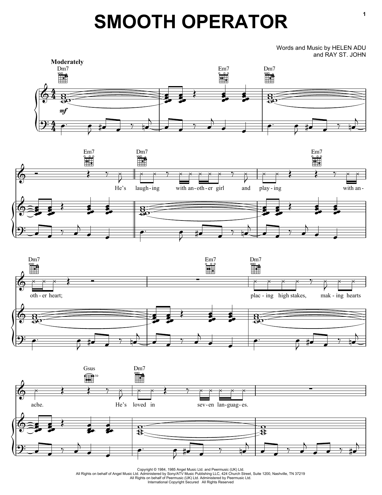 Download Sade Smooth Operator Sheet Music and learn how to play Melody Line, Lyrics & Chords PDF digital score in minutes