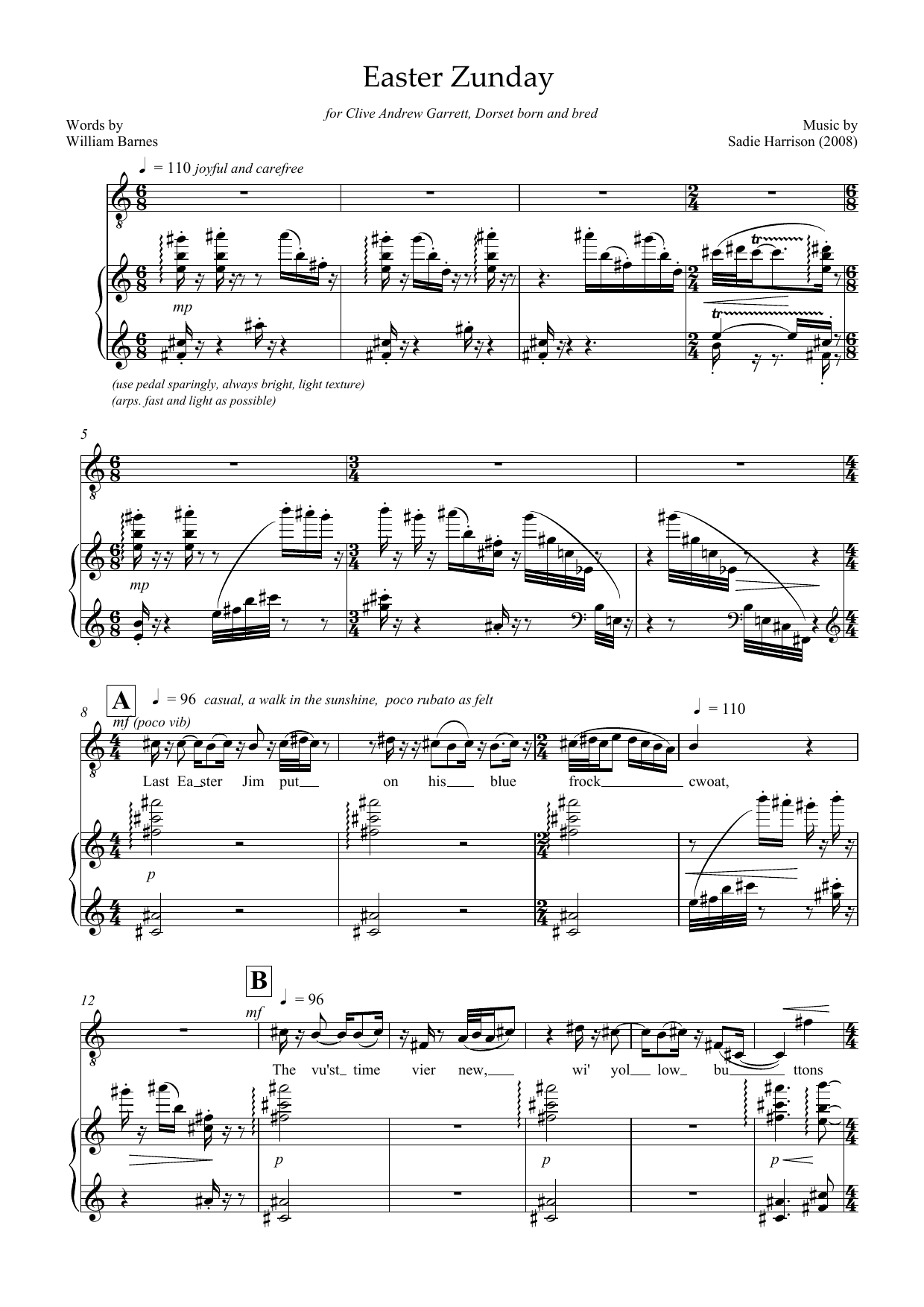 Download Sadie Harrison Easter Zunday (for tenor & piano) Sheet Music and learn how to play Piano & Vocal PDF digital score in minutes