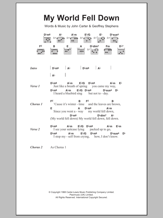 Download Sagittarius My World Fell Down Sheet Music and learn how to play Lyrics & Chords PDF digital score in minutes
