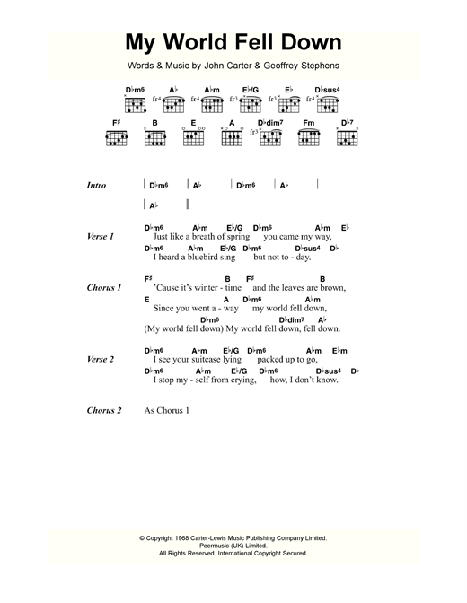 Download Sagittarius My World Fell Down Sheet Music and learn how to play Lyrics & Chords PDF digital score in minutes