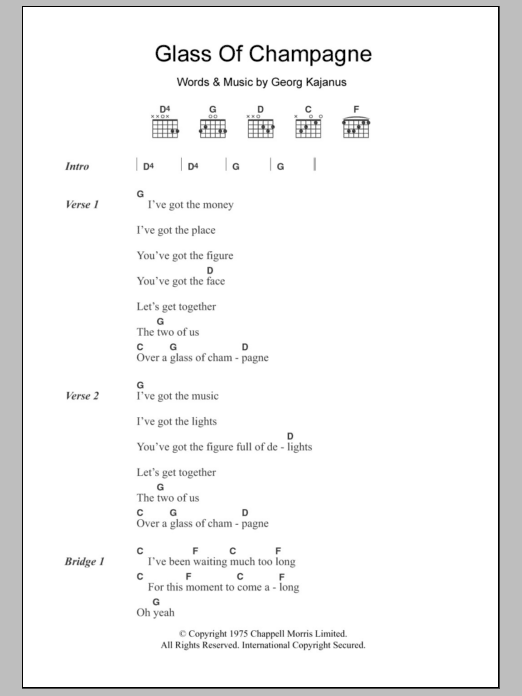 Download Sailor Glass Of Champagne Sheet Music and learn how to play Lyrics & Chords PDF digital score in minutes