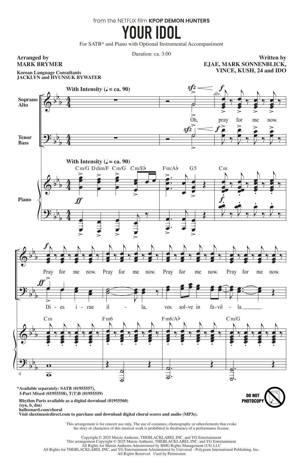 Download Saja Boys Your Idol (from KPop Demon Hunters) (arr. Mark Brymer) Sheet Music and learn how to play Choir PDF digital score in minutes
