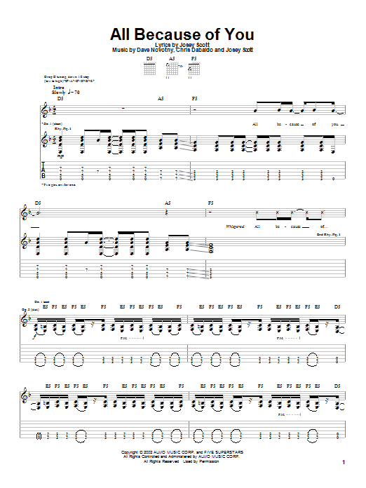 Download Saliva All Because Of You Sheet Music and learn how to play Guitar Tab PDF digital score in minutes