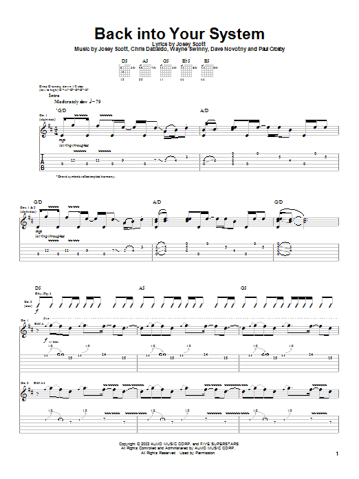 Download Saliva Back Into Your System Sheet Music and learn how to play Guitar Tab PDF digital score in minutes