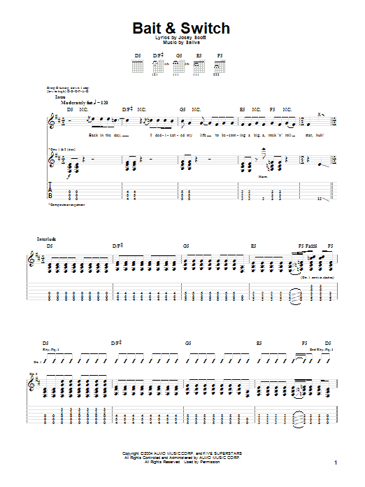 Download Saliva Bait & Switch Sheet Music and learn how to play Guitar Tab PDF digital score in minutes