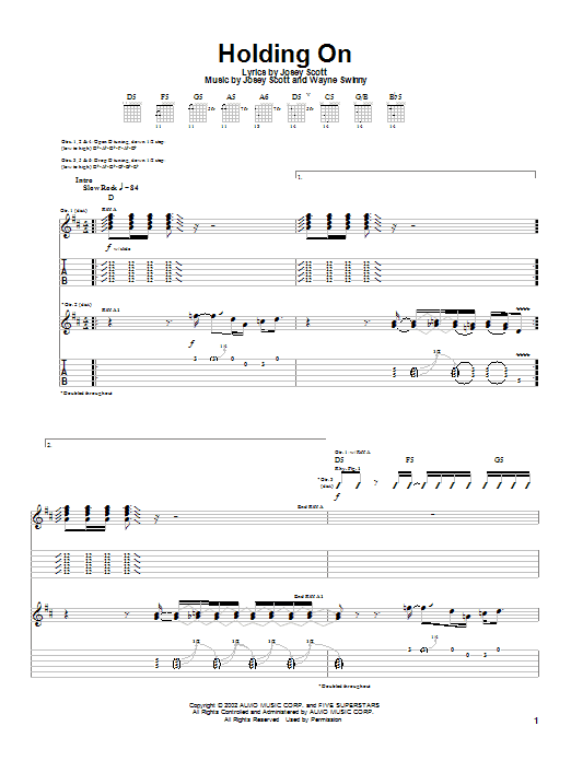 Download Saliva Holding On Sheet Music and learn how to play Guitar Tab PDF digital score in minutes