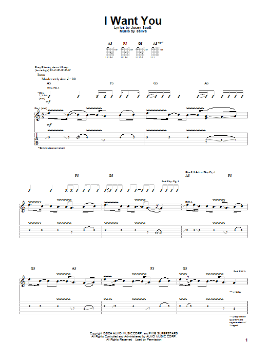 Download Saliva I Want You Sheet Music and learn how to play Guitar Tab PDF digital score in minutes
